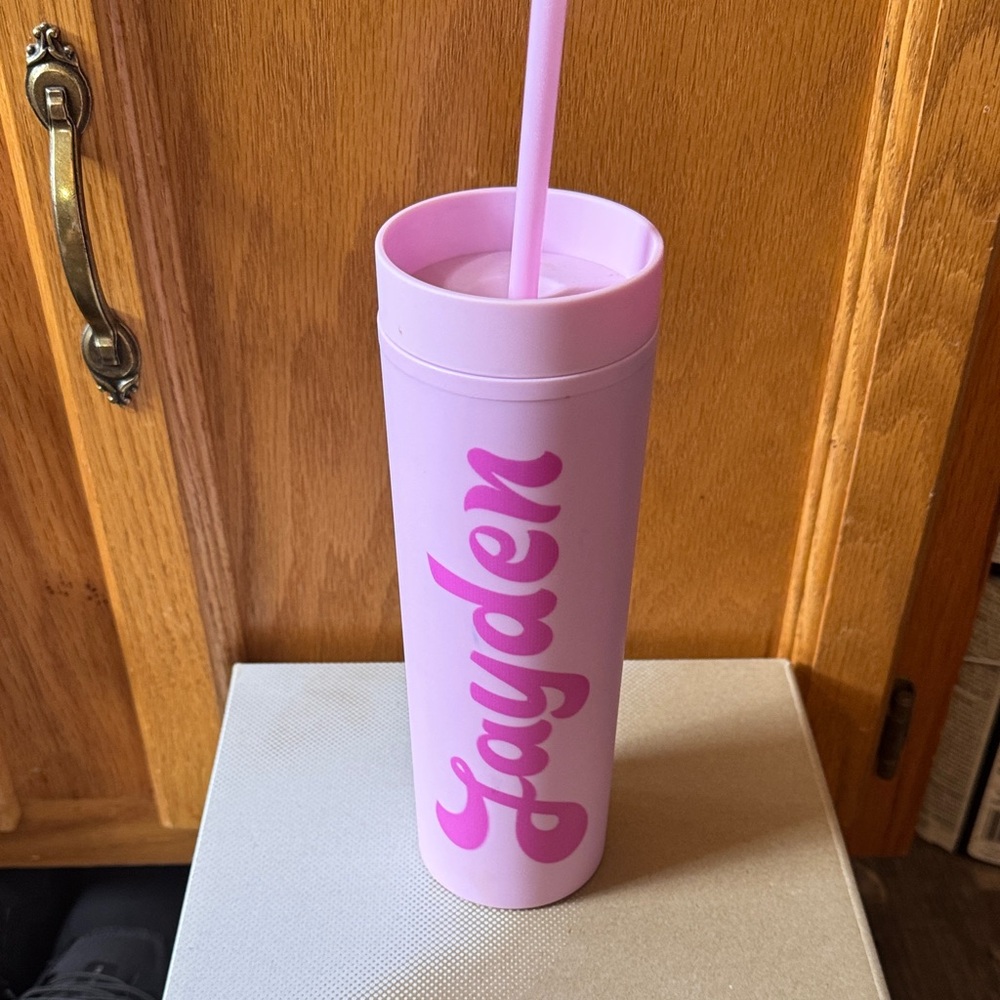 Pink Personalized Tumbler with Straw